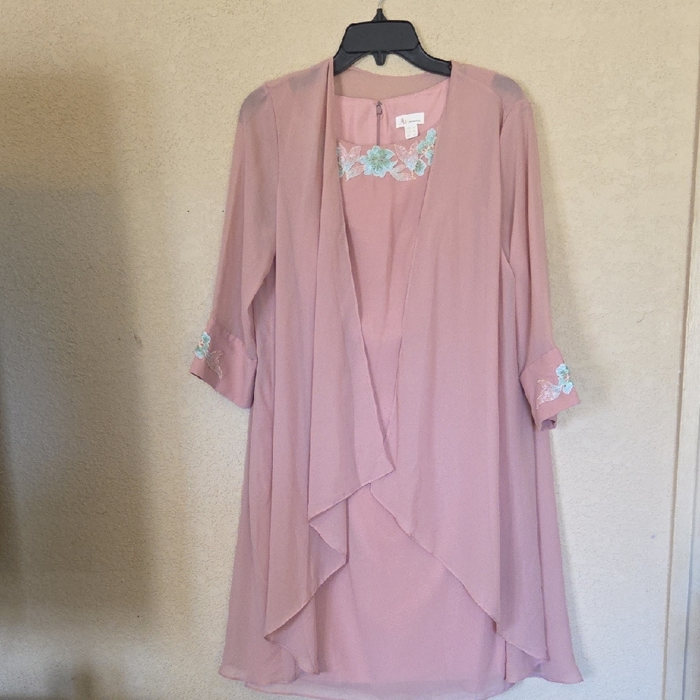Pink Sheer Overlay Dress with Floral Embroidery, Mother Of The Bride Dress, Wed